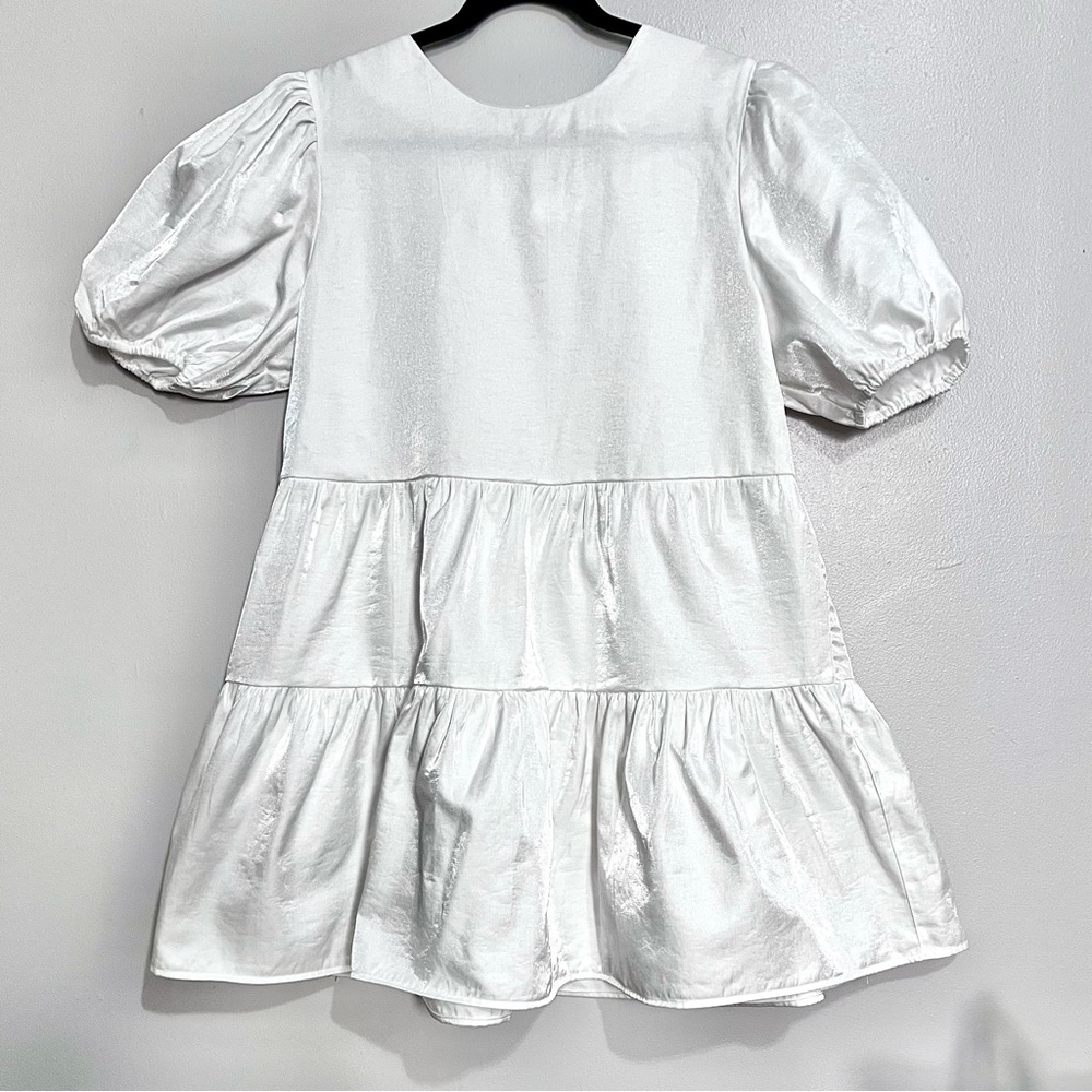NWOT Nasty Gal Puff Sleeve Shimmer Mini Dress in Shimmering Pearl White MSRP$80